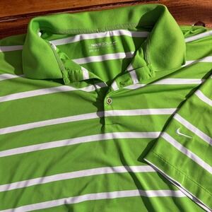 Nike Golf Dri Fit Polo Shirt Men's XXL Green White Stripe Short Sleeve Swoosh
